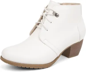 VJH confort Women's Ankle Boots,Lace-up Round Toe Comfortable Low Heel Dress Booties with Side Zipper