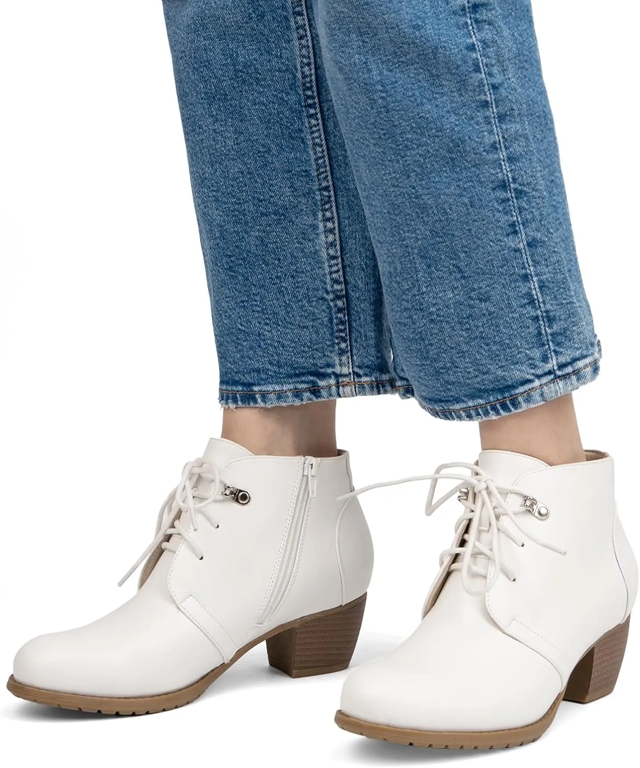VJH confort Women's Ankle Boots,Lace-up Round Toe Comfortable Low Heel Dress Booties with Side Zipper