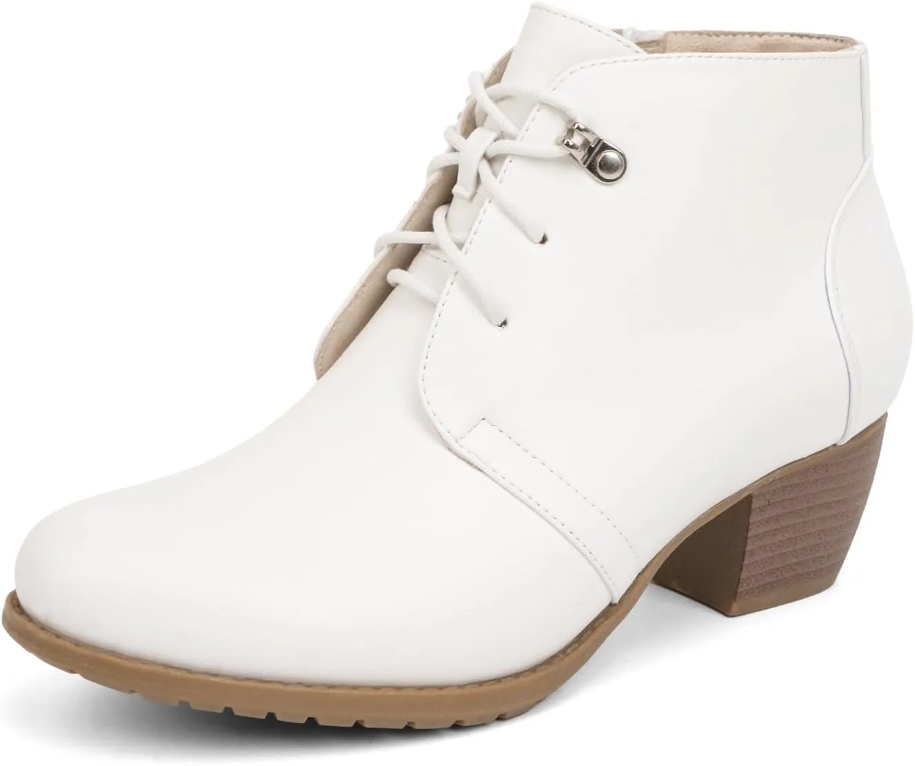 VJH confort Women's Ankle Boots,Lace-up Round Toe Comfortable Low Heel Dress Booties with Side Zipper