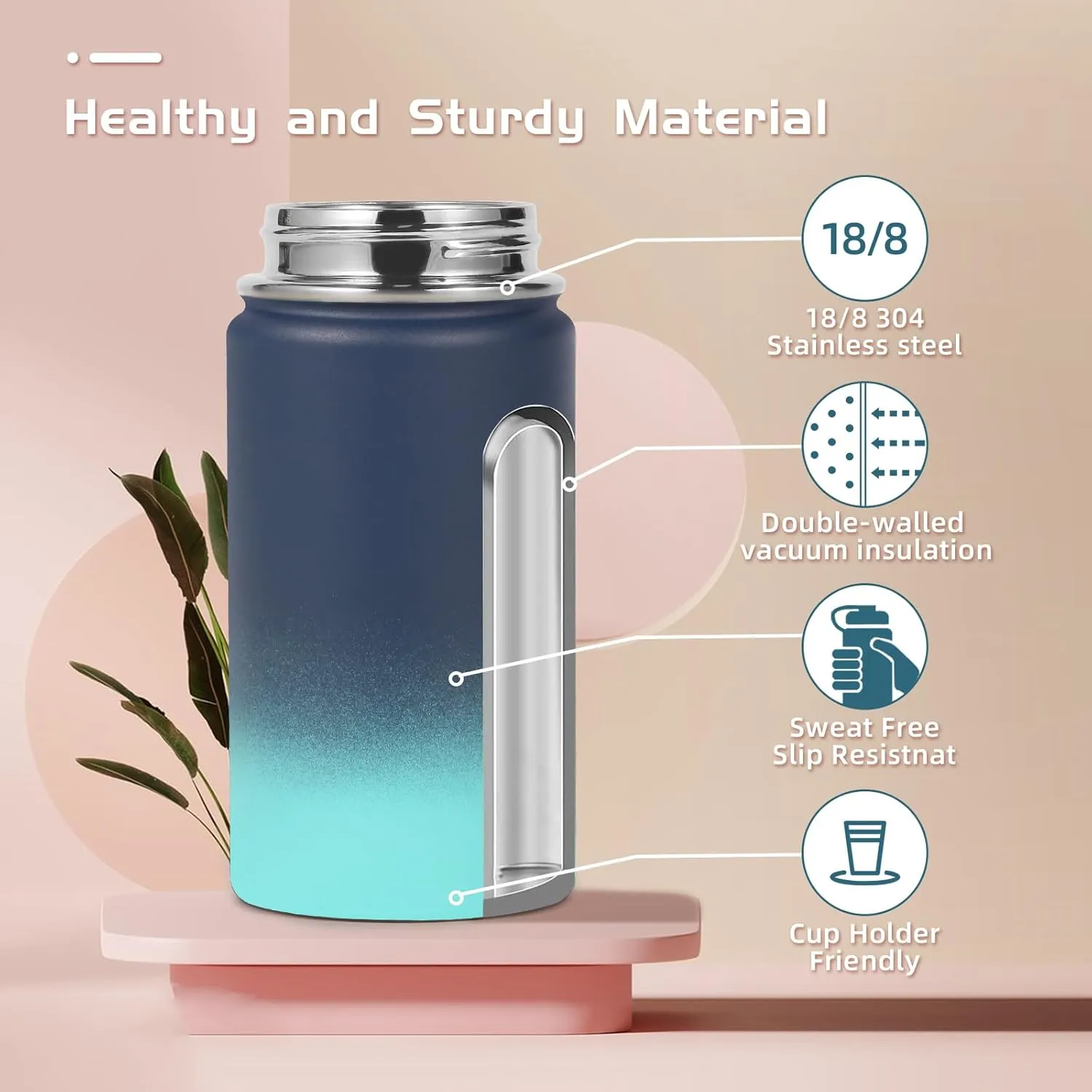 Volhoply 14oz Water Bottle with Straw Lid and Silicone Boot Bulk 6 Pack,Stainless Steel Insulated Thermos for Boys & Girls Multipack,Double Wall Vacuum Leakproof Kids bottles(Blue Green,6)