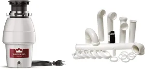 Waste King Legend Series 1/2 HP Continuous Feed Garbage Disposal with Power Cord - (L-2600) & PF WaterWorks PF0989 Garbage Disposal Installation Kit, White