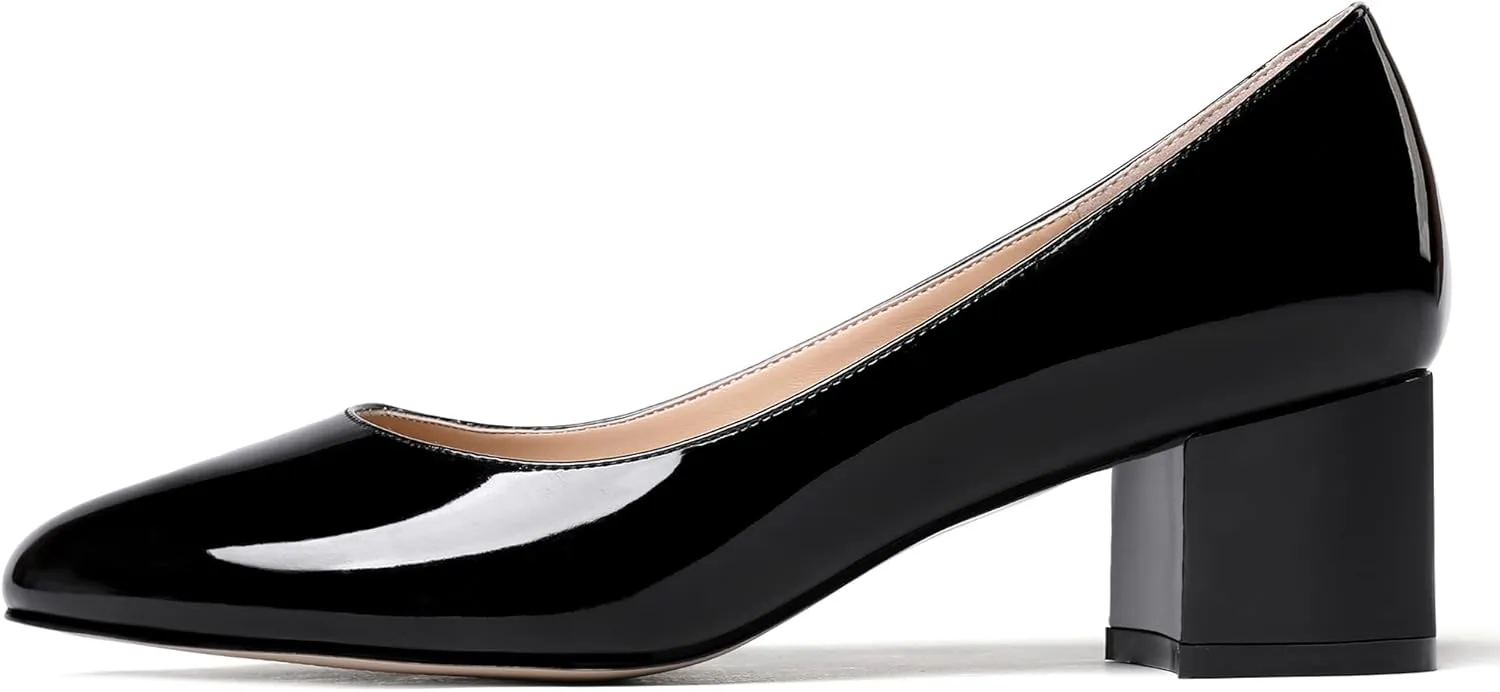 WAYDERNS Womens Party Round Toe Dress Slip On Patent Chunky Low Heel Pumps Shoes 2 Inch