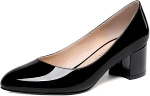 WAYDERNS Womens Party Round Toe Dress Slip On Patent Chunky Low Heel Pumps Shoes 2 Inch
