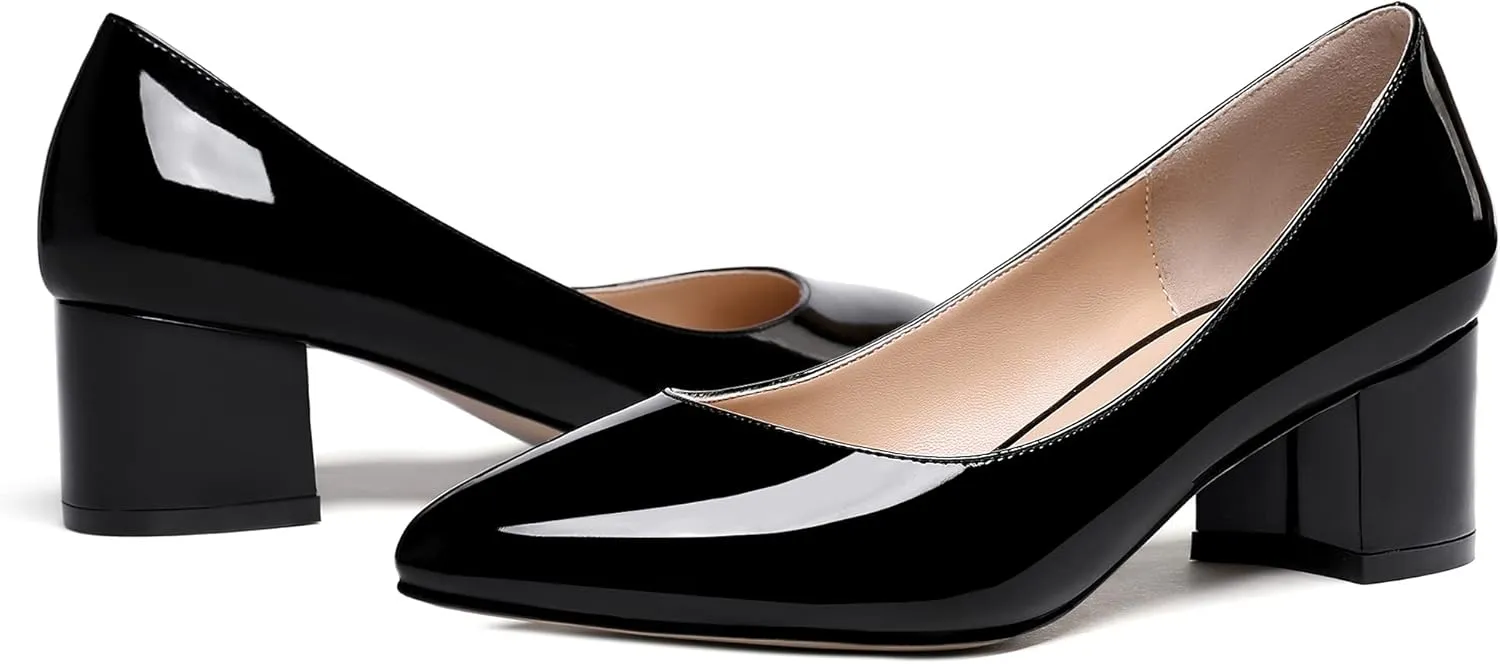 WAYDERNS Womens Party Round Toe Dress Slip On Patent Chunky Low Heel Pumps Shoes 2 Inch