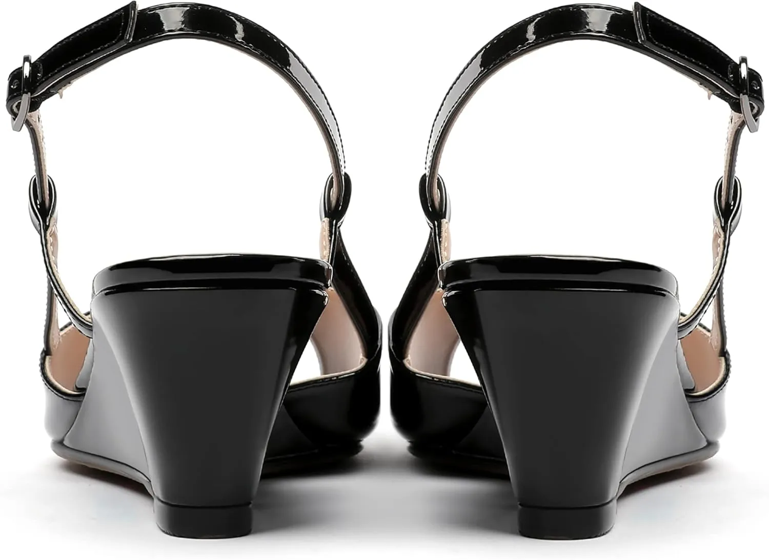 WAYDERNS Women's Slingback Patent Peep Toe Sandals Ankle Strap Wedge Low Heel Pumps Cute Dress Shoes 2 Inch