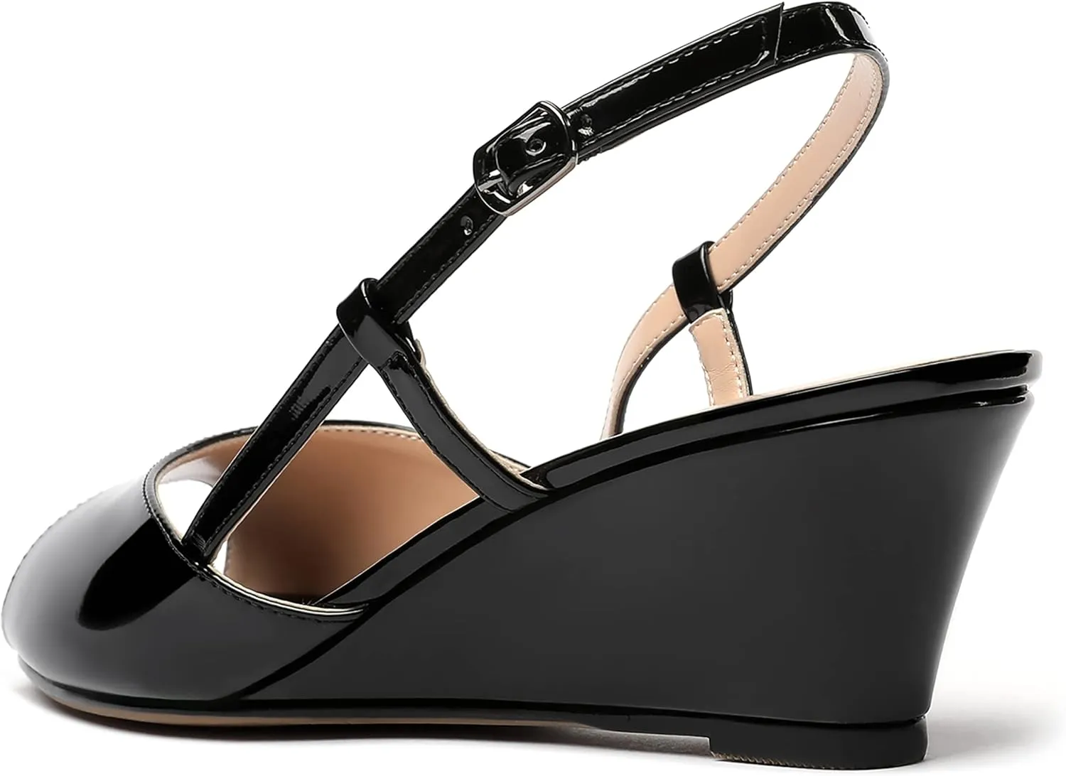 WAYDERNS Women's Slingback Patent Peep Toe Sandals Ankle Strap Wedge Low Heel Pumps Cute Dress Shoes 2 Inch