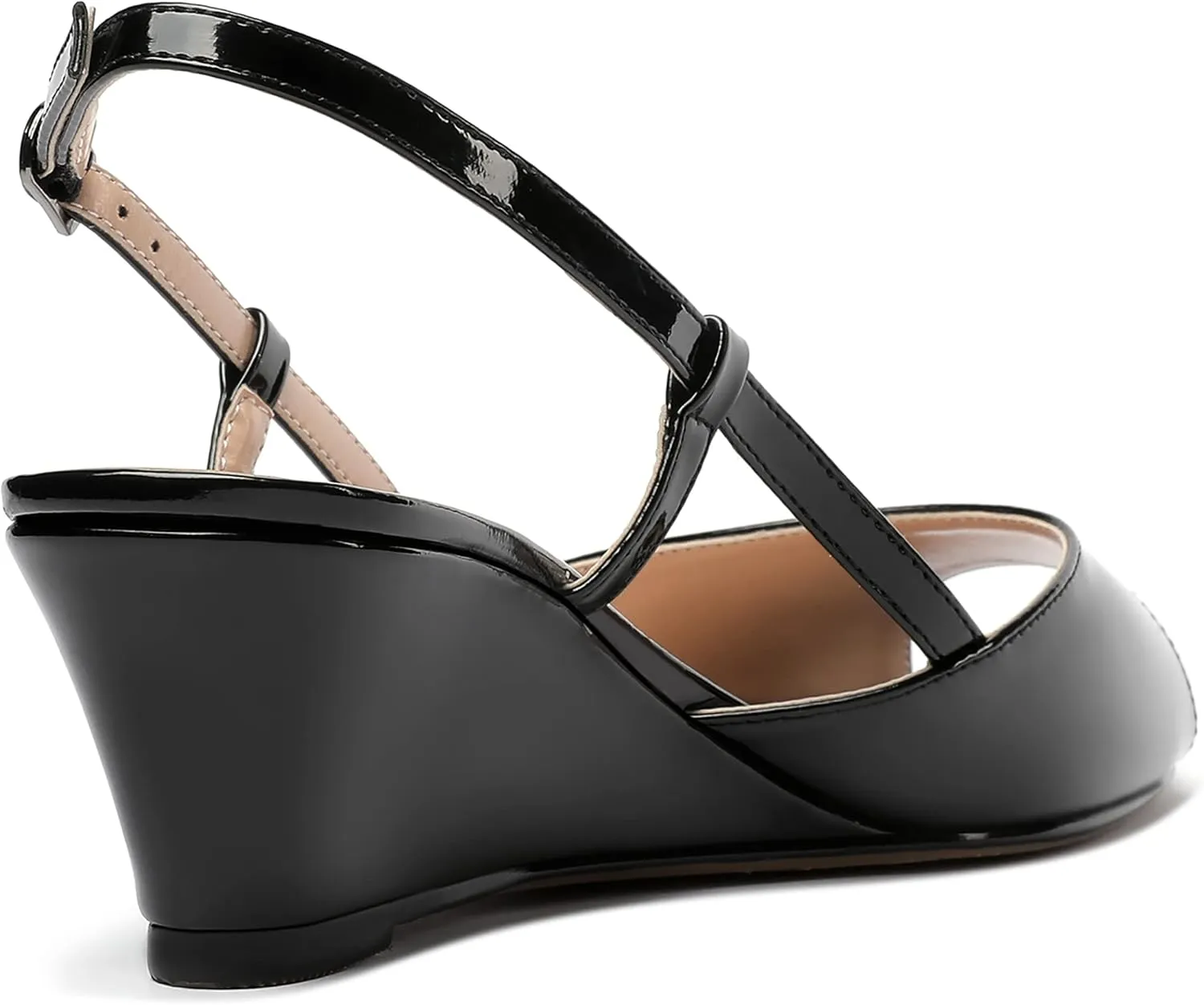 WAYDERNS Women's Slingback Patent Peep Toe Sandals Ankle Strap Wedge Low Heel Pumps Cute Dress Shoes 2 Inch