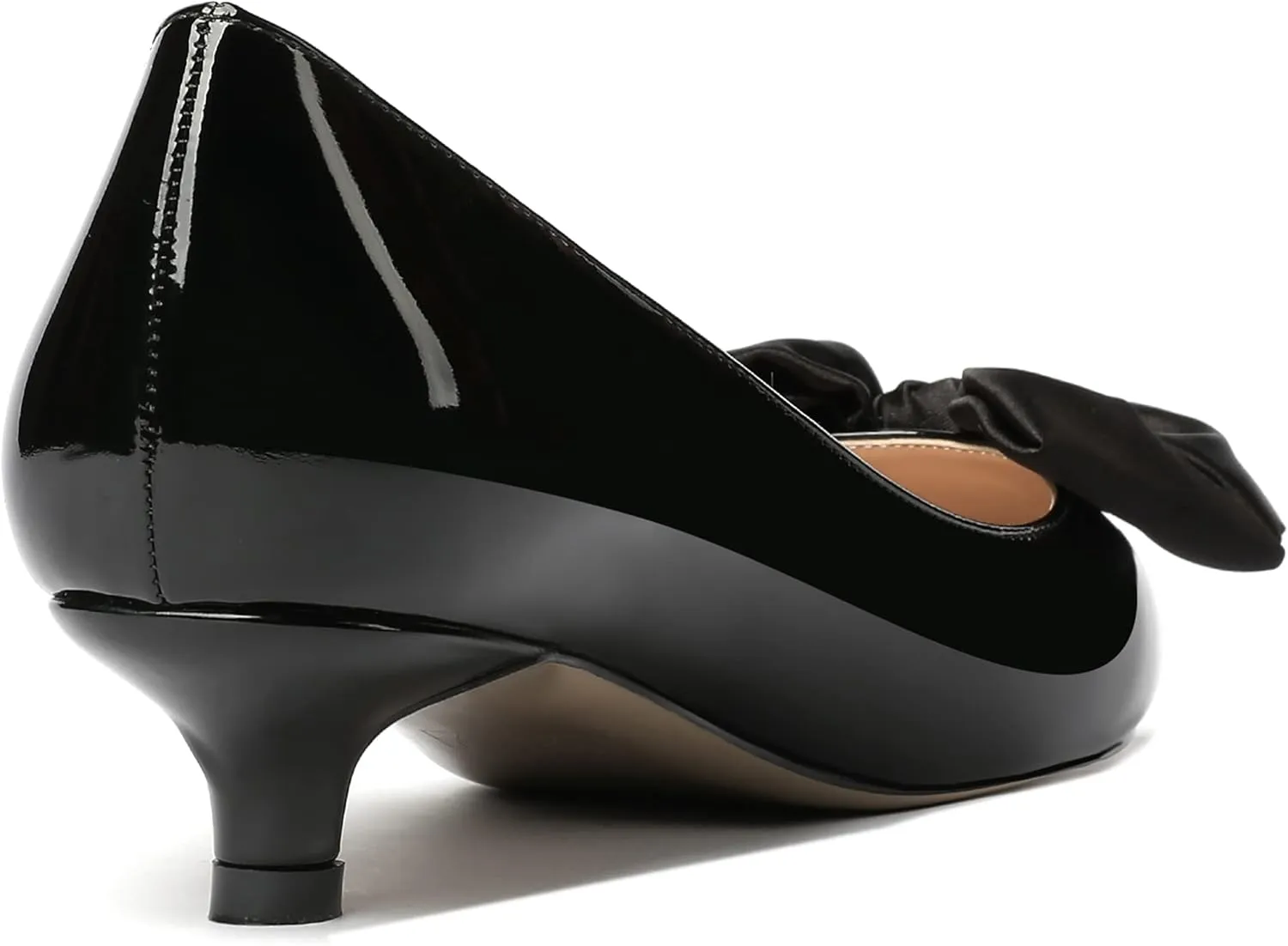 WAYDERNS Women's Slip On Patent Pointed Toe Bow Decoration Kitten Low Heel Pumps Shoes 1.5 Inch