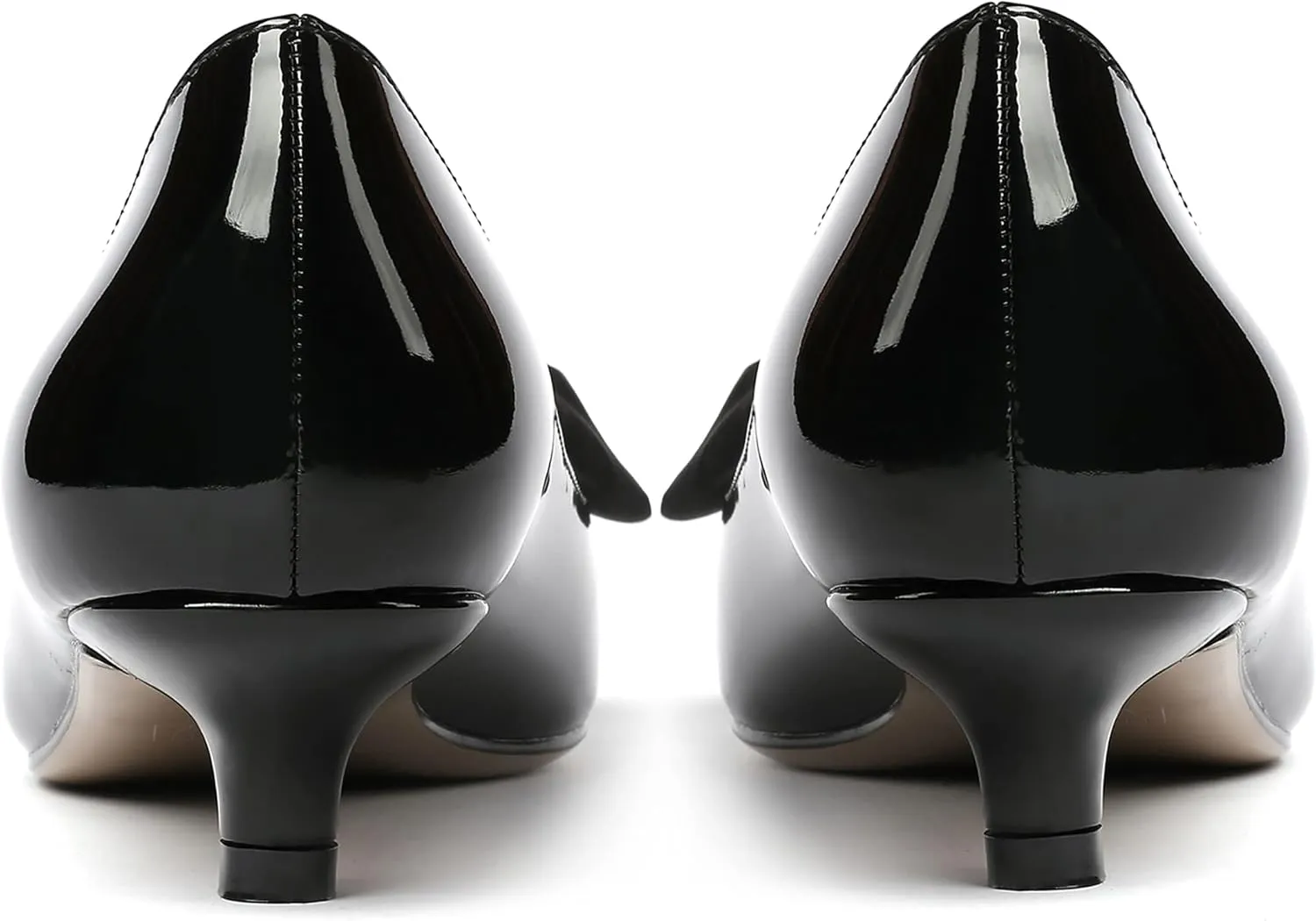 WAYDERNS Women's Slip On Patent Pointed Toe Bow Decoration Kitten Low Heel Pumps Shoes 1.5 Inch