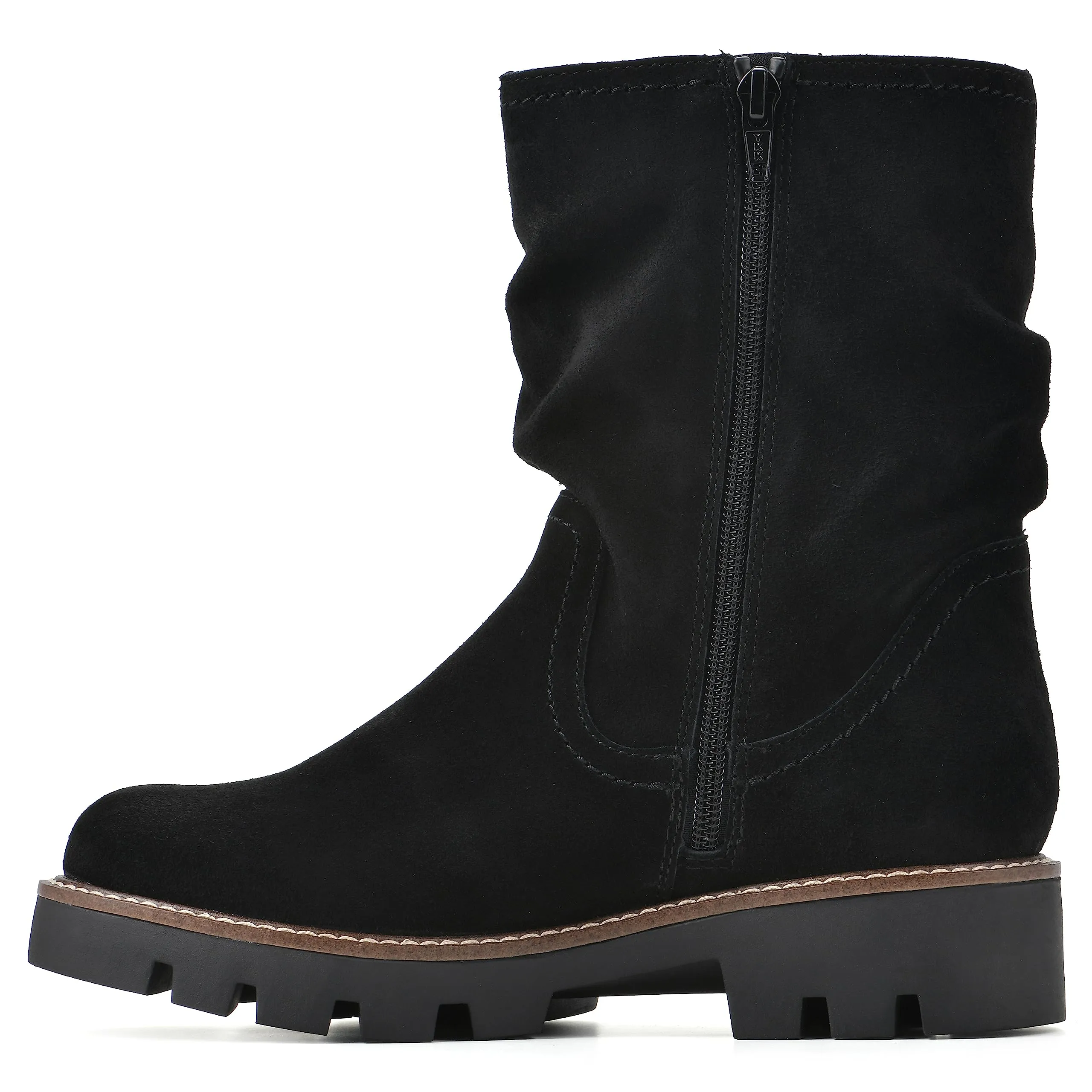 WHITE MOUNTAIN Women's Shoes Glean Lug Sole Mid Calf Boot, Black/Suede, 7.5 M