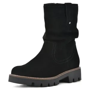 WHITE MOUNTAIN Women's Shoes Glean Lug Sole Mid Calf Boot, Black/Suede, 7.5 M