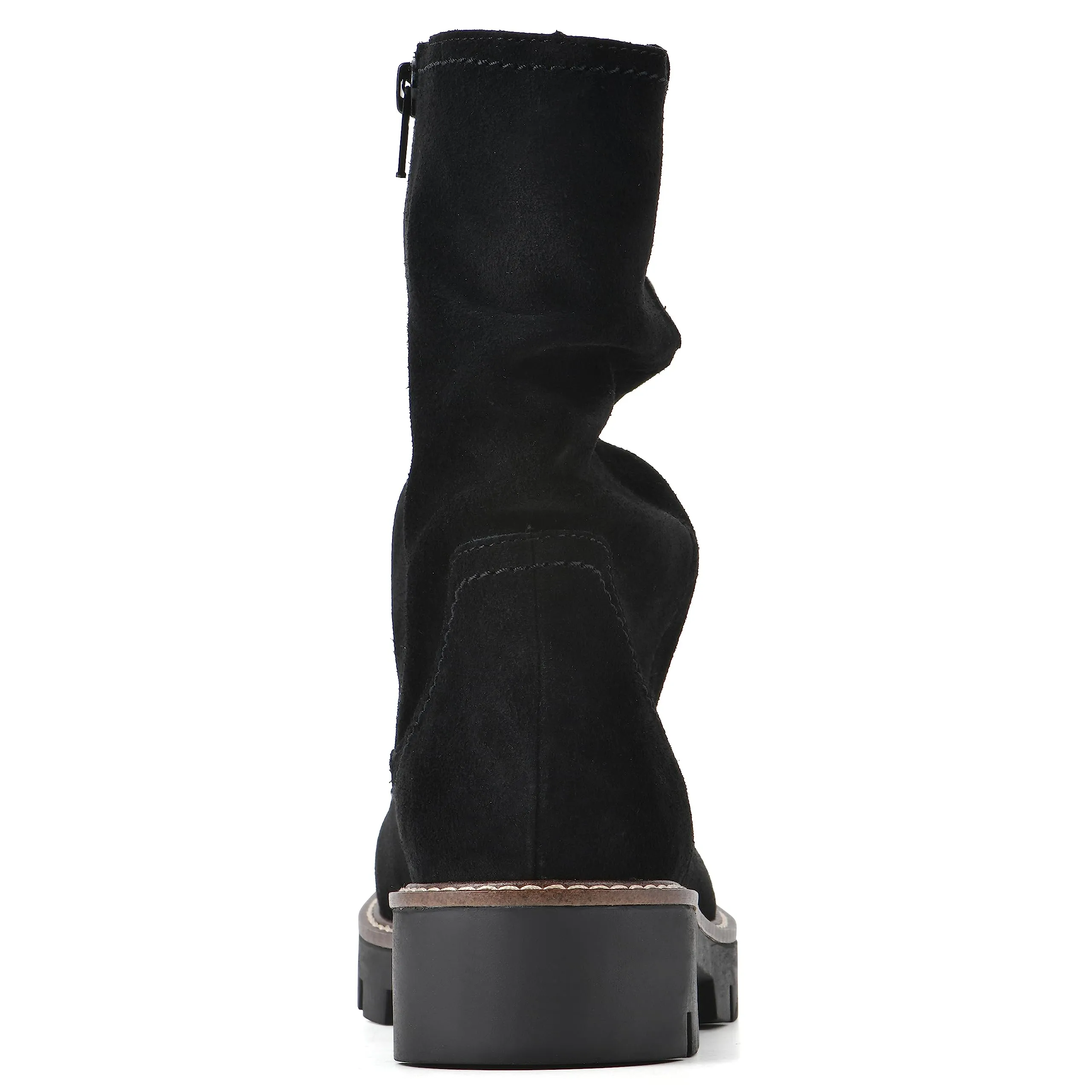 WHITE MOUNTAIN Women's Shoes Glean Lug Sole Mid Calf Boot, Black/Suede, 7.5 M