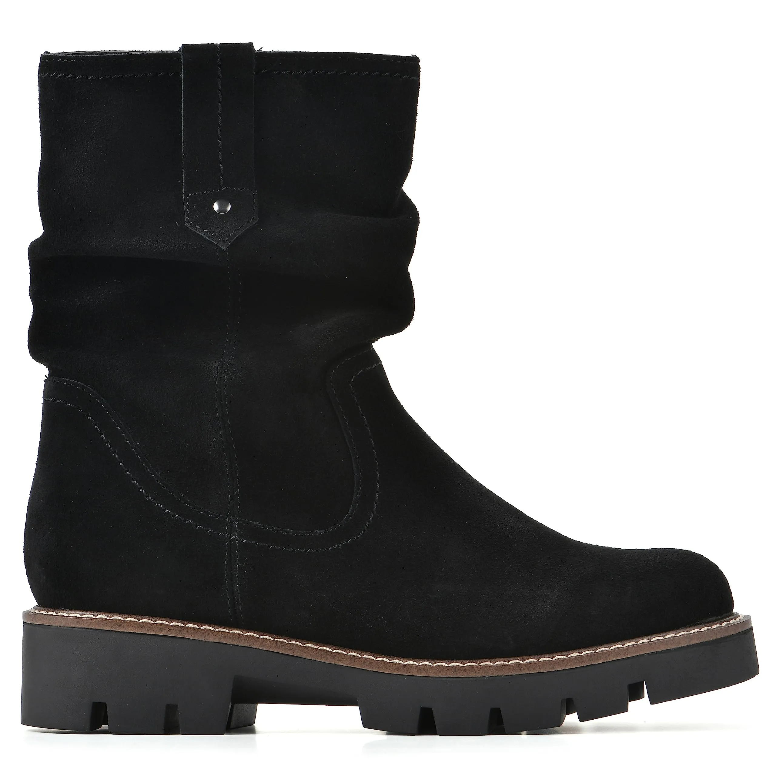 WHITE MOUNTAIN Women's Shoes Glean Lug Sole Mid Calf Boot, Black/Suede, 7.5 M