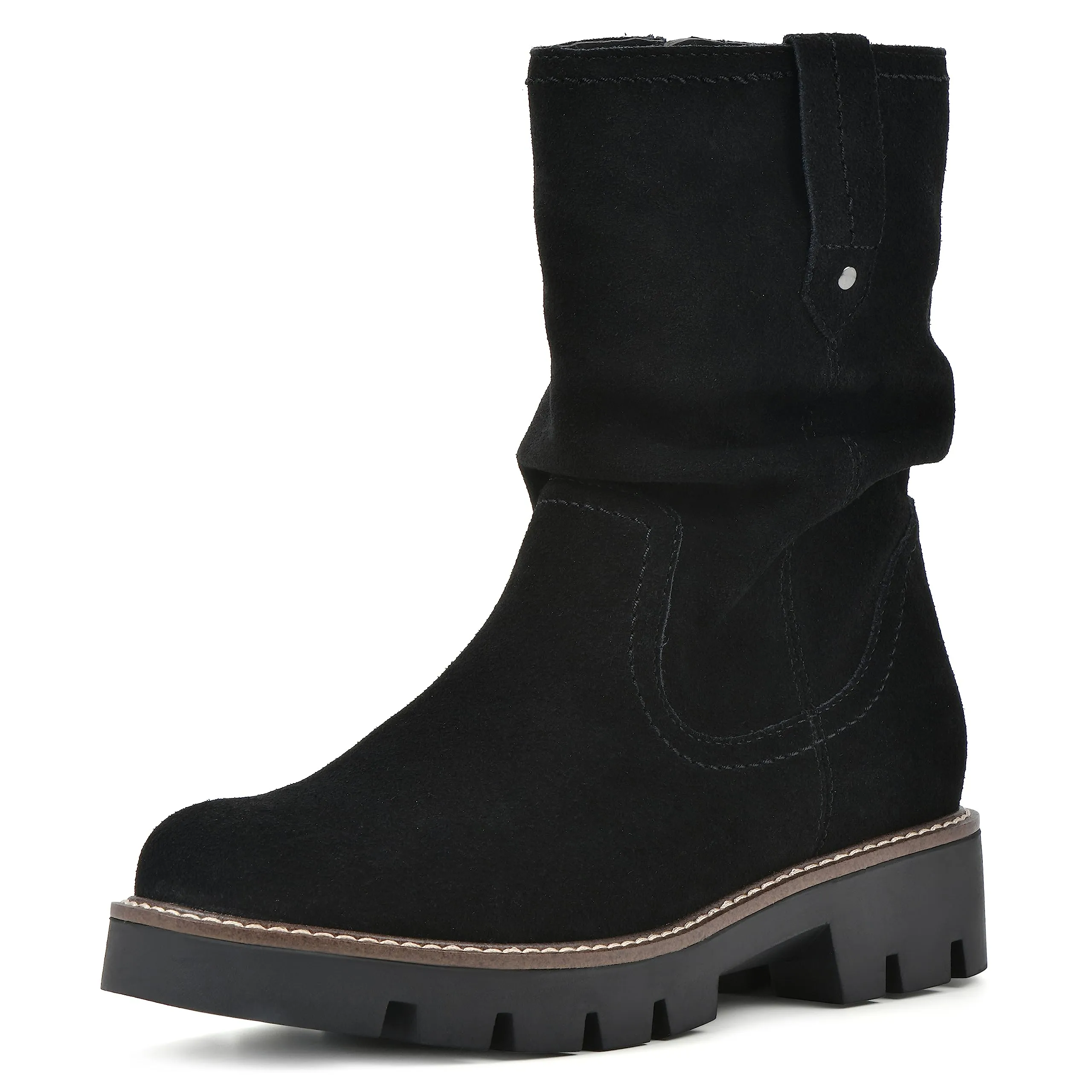 WHITE MOUNTAIN Women's Shoes Glean Lug Sole Mid Calf Boot, Black/Suede, 7.5 M
