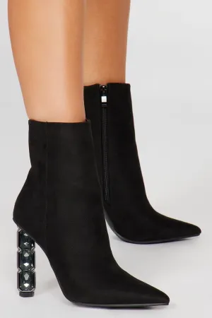 Wild Diva Gemma-01 Womens Pointed Toe Crystal Jewel High Heel Side Zipper Ankle Bootie