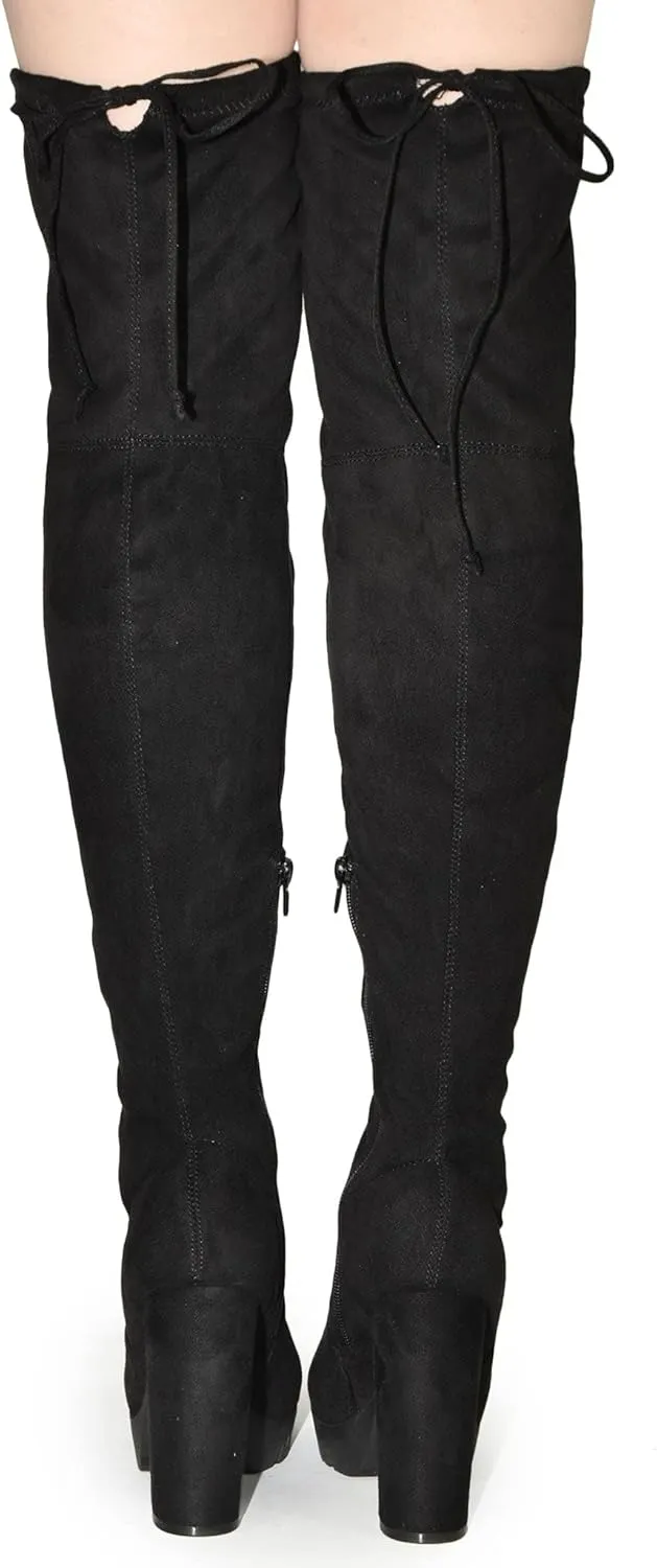 Wild Diva Vivica-10 Women Round Toe Low Heel Knee High Boots Chunky Platform Heel Classics Zipper Bootes
