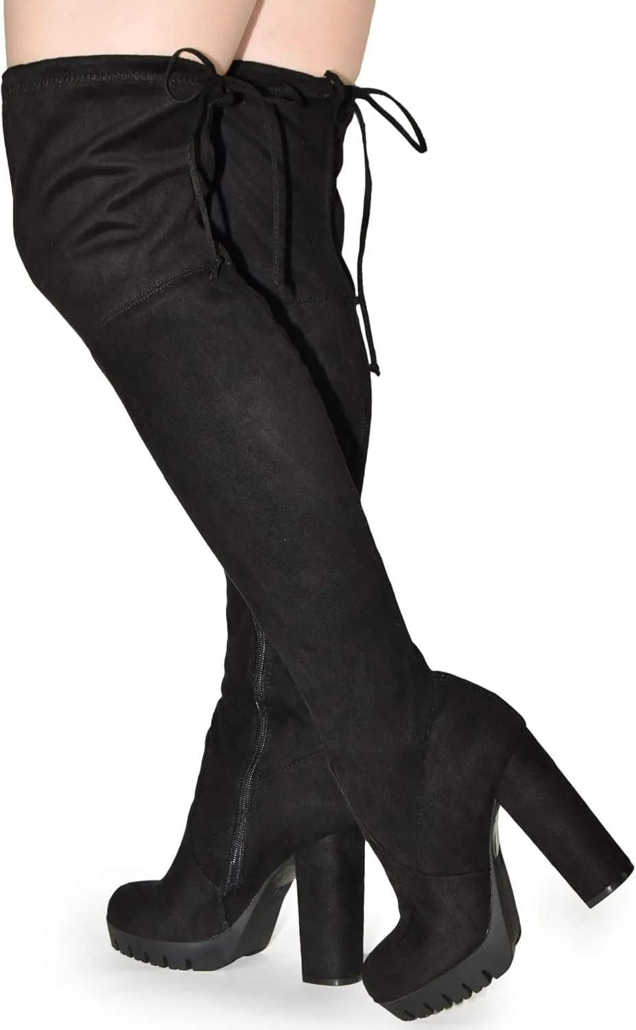 Wild Diva Vivica-10 Women Round Toe Low Heel Knee High Boots Chunky Platform Heel Classics Zipper Bootes