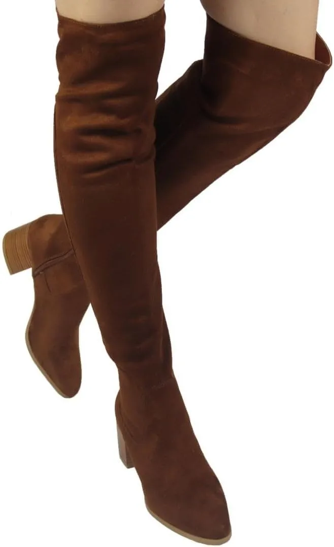 Wild Diva Vivica-10 Women Round Toe Low Heel Knee High Boots Chunky Platform Heel Classics Zipper Bootes