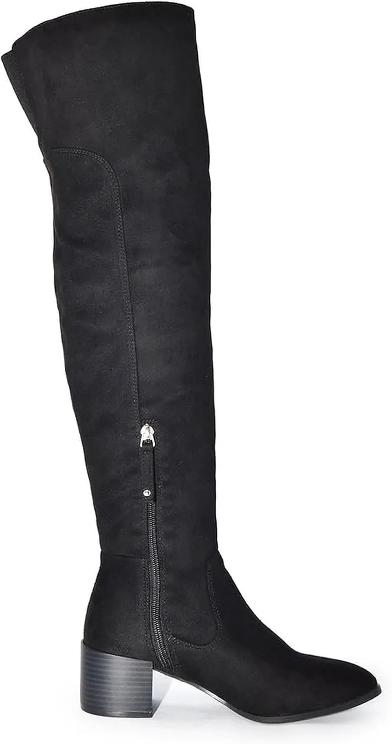 Wild Diva Vivica-10 Women Round Toe Low Heel Knee High Boots Chunky Platform Heel Classics Zipper Bootes