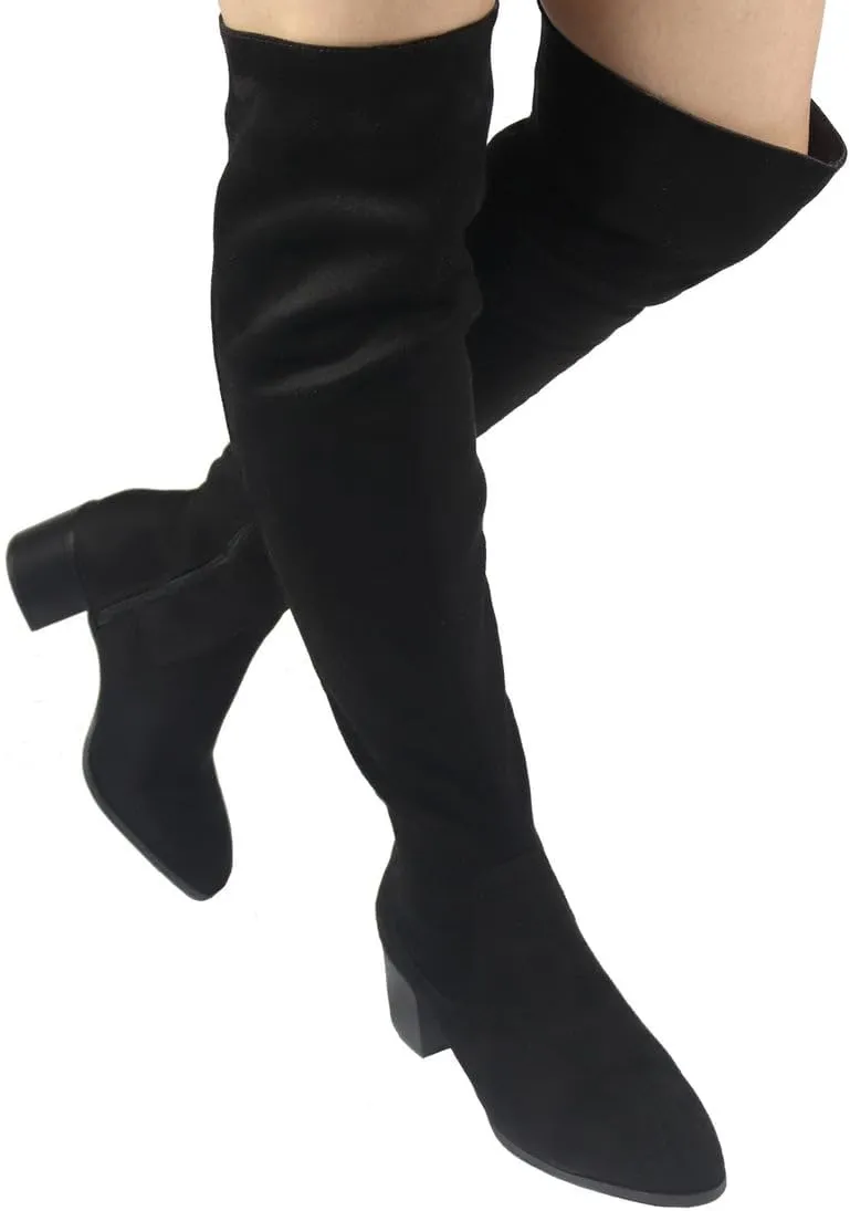 Wild Diva Vivica-10 Women Round Toe Low Heel Knee High Boots Chunky Platform Heel Classics Zipper Bootes