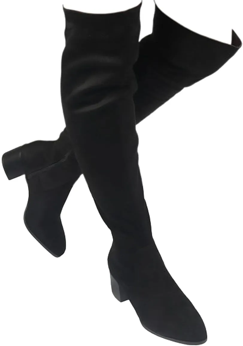 Wild Diva Vivica-10 Women Round Toe Low Heel Knee High Boots Chunky Platform Heel Classics Zipper Bootes