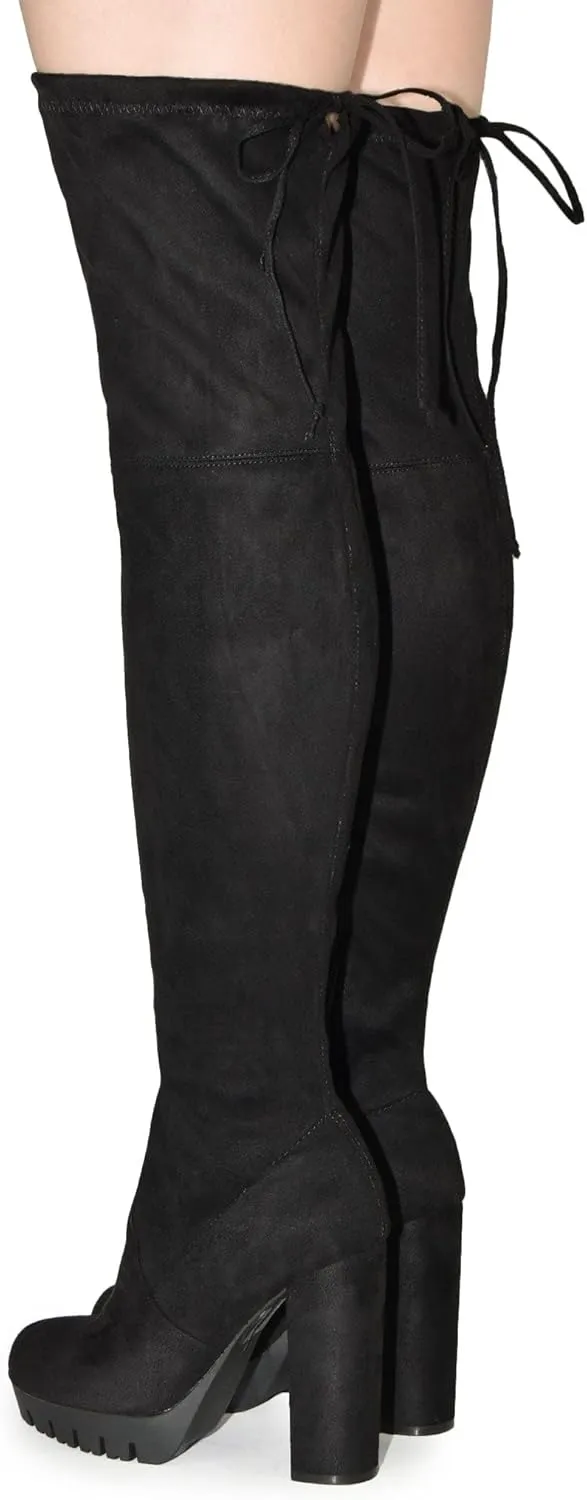 Wild Diva Vivica-10 Women Round Toe Low Heel Knee High Boots Chunky Platform Heel Classics Zipper Bootes
