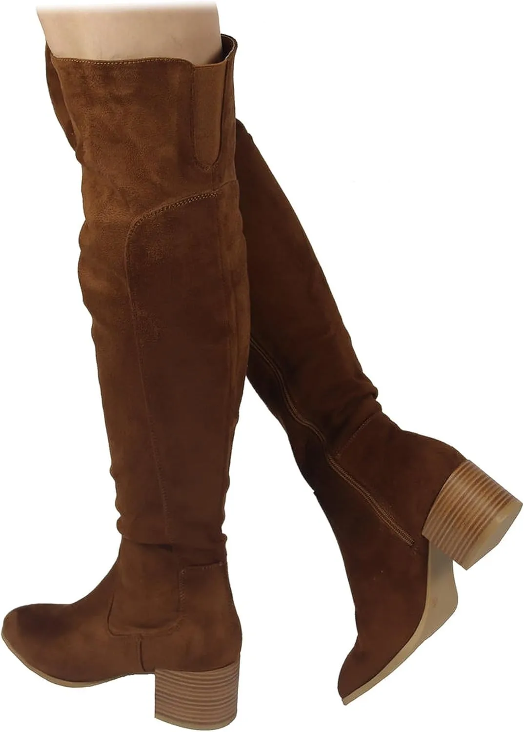 Wild Diva Vivica-10 Women Round Toe Low Heel Knee High Boots Chunky Platform Heel Classics Zipper Bootes