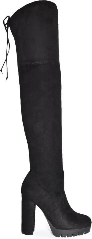 Wild Diva Vivica-10 Women Round Toe Low Heel Knee High Boots Chunky Platform Heel Classics Zipper Bootes