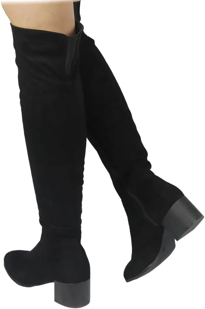 Wild Diva Vivica-10 Women Round Toe Low Heel Knee High Boots Chunky Platform Heel Classics Zipper Bootes