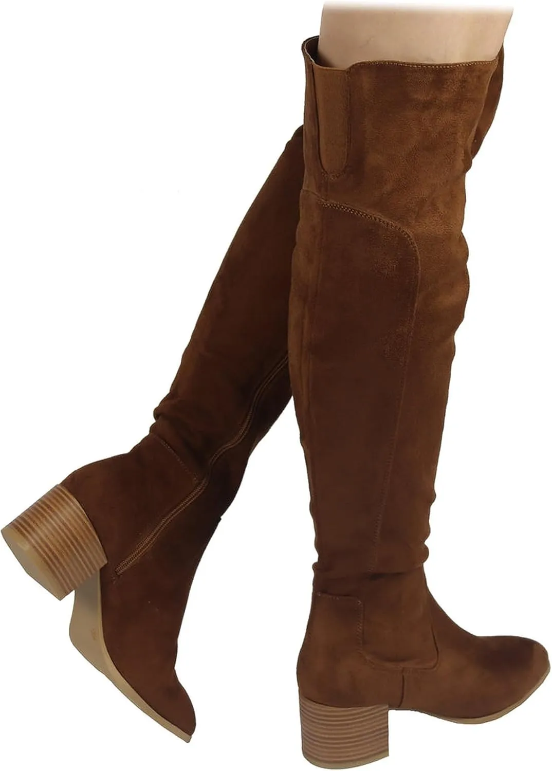 Wild Diva Vivica-10 Women Round Toe Low Heel Knee High Boots Chunky Platform Heel Classics Zipper Bootes