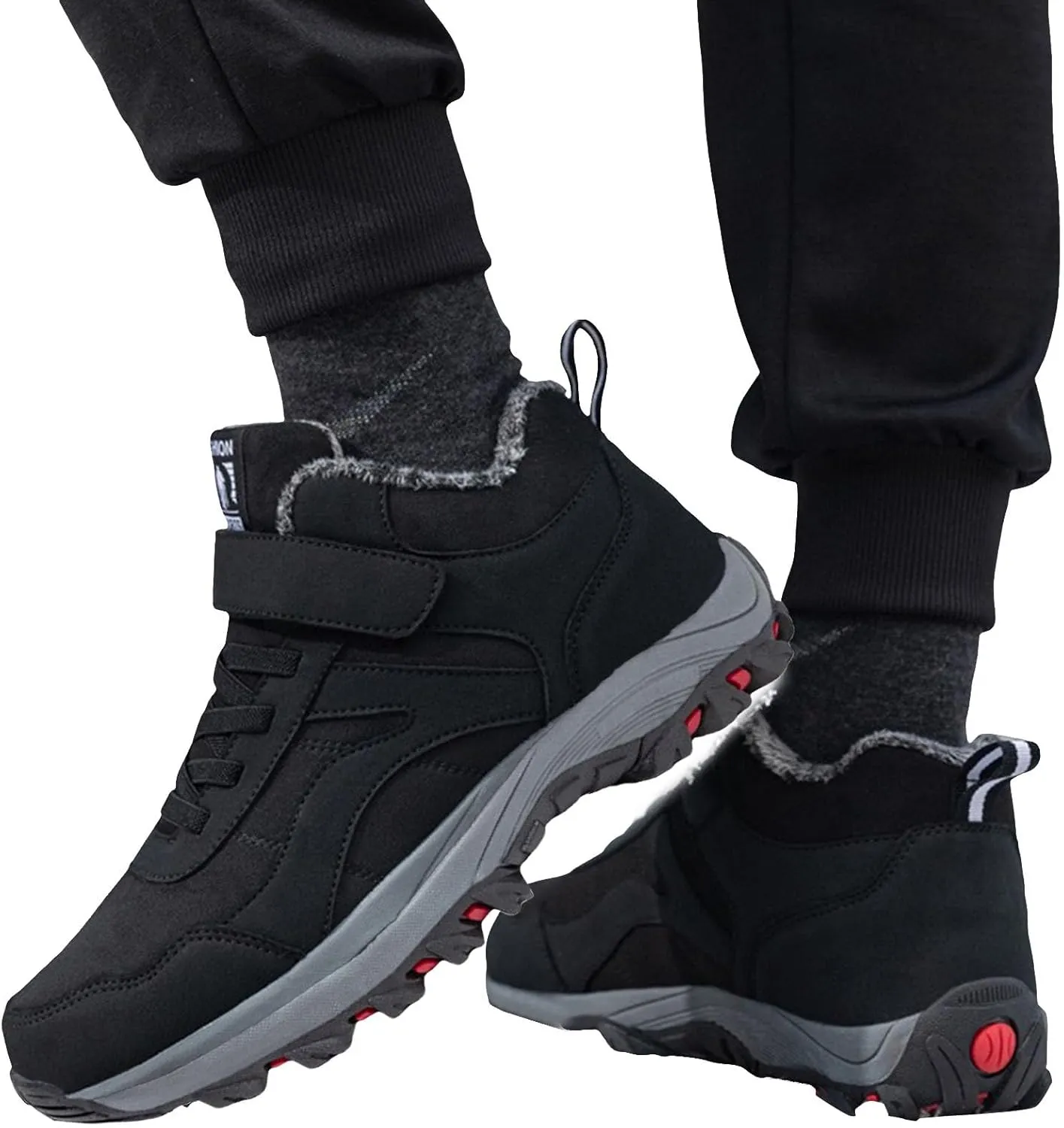 Winter Sport Shoes for Men Fleece Lined Warm Running Shoes with Adjustable Closures Non Slip Walking Men Camping Boots