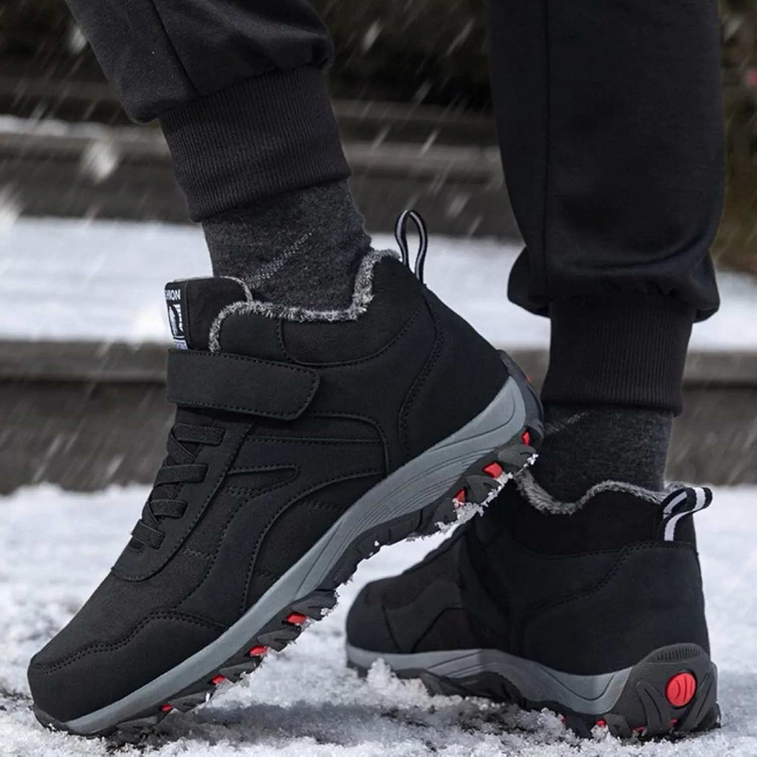Winter Sport Shoes for Men Fleece Lined Warm Running Shoes with Adjustable Closures Non Slip Walking Men Camping Boots