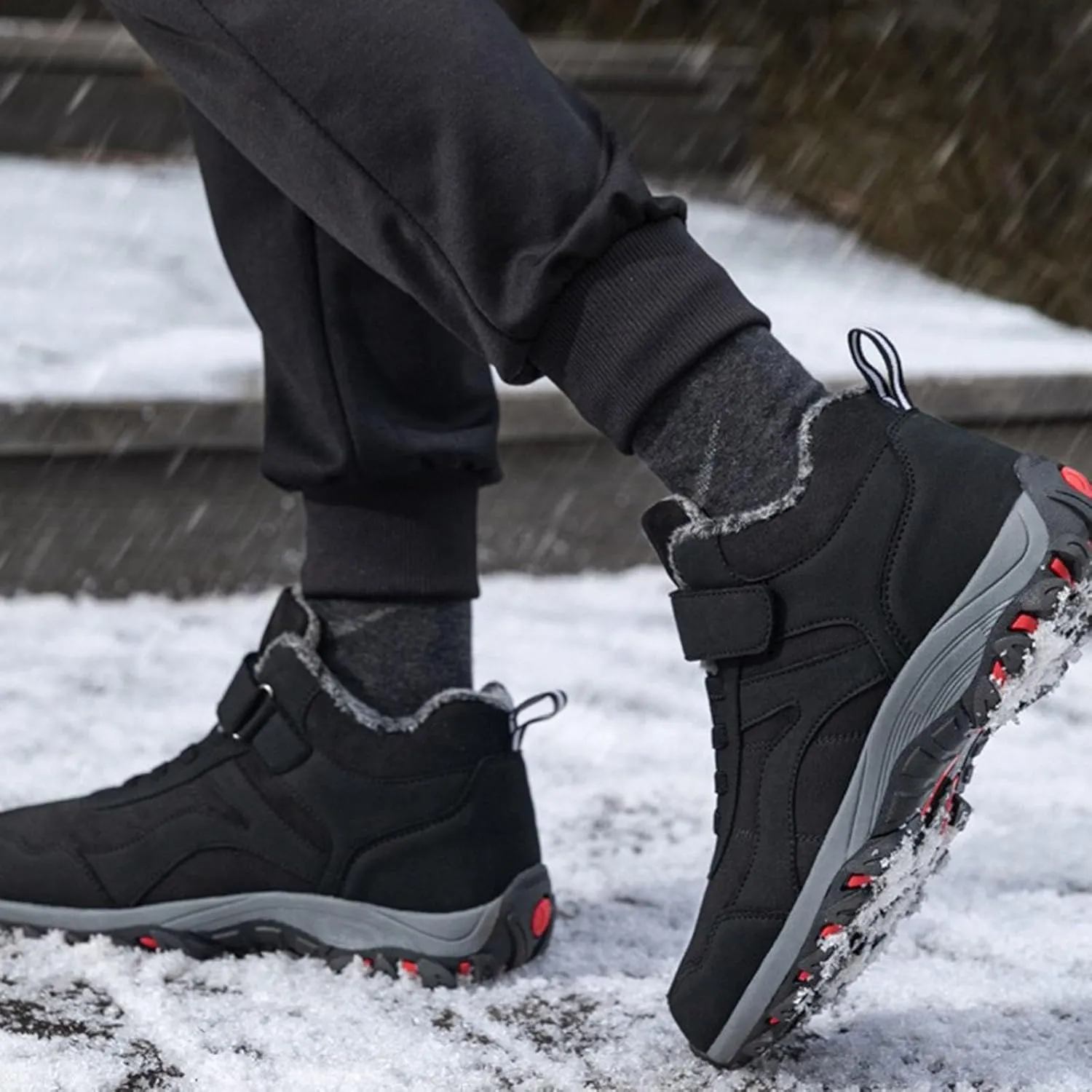 Winter Sport Shoes for Men Fleece Lined Warm Running Shoes with Adjustable Closures Non Slip Walking Men Camping Boots