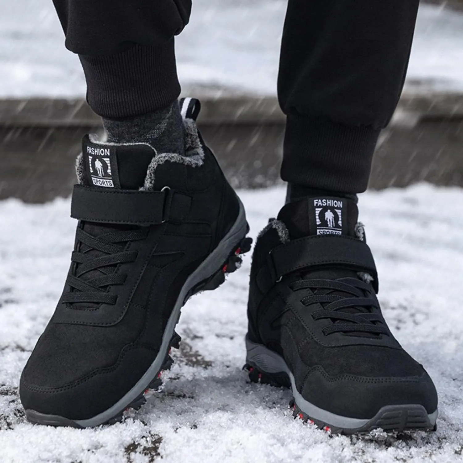 Winter Sport Shoes for Men Fleece Lined Warm Running Shoes with Adjustable Closures Non Slip Walking Men Camping Boots