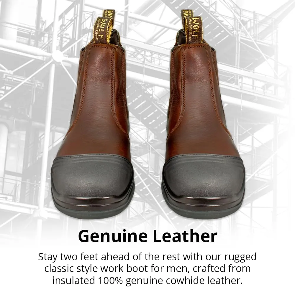 Wolf Work Boot | 100% Genuine Upper Leather | Oil, Heat, Chemical, Abrasion | Electrical Hazards | Non-Slip Rubber Sole | Construction | Industrial PPE