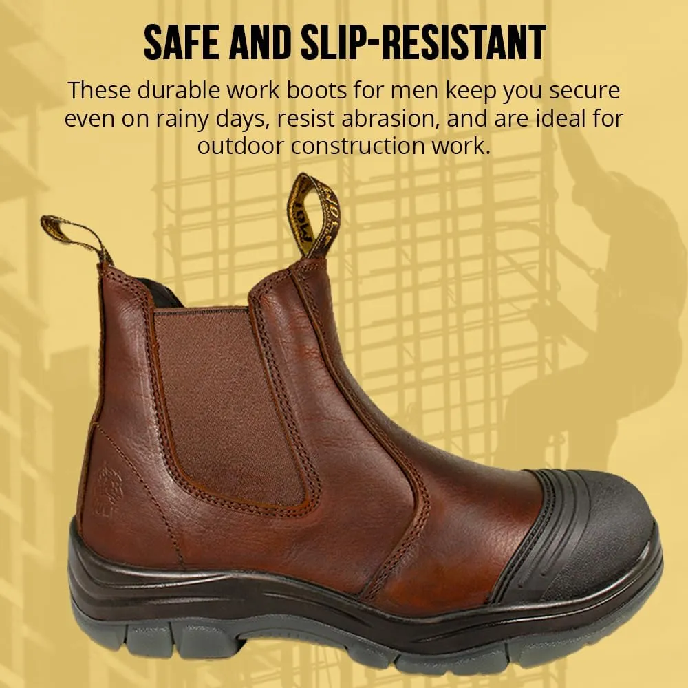 Wolf Work Boot | 100% Genuine Upper Leather | Oil, Heat, Chemical, Abrasion | Electrical Hazards | Non-Slip Rubber Sole | Construction | Industrial PPE