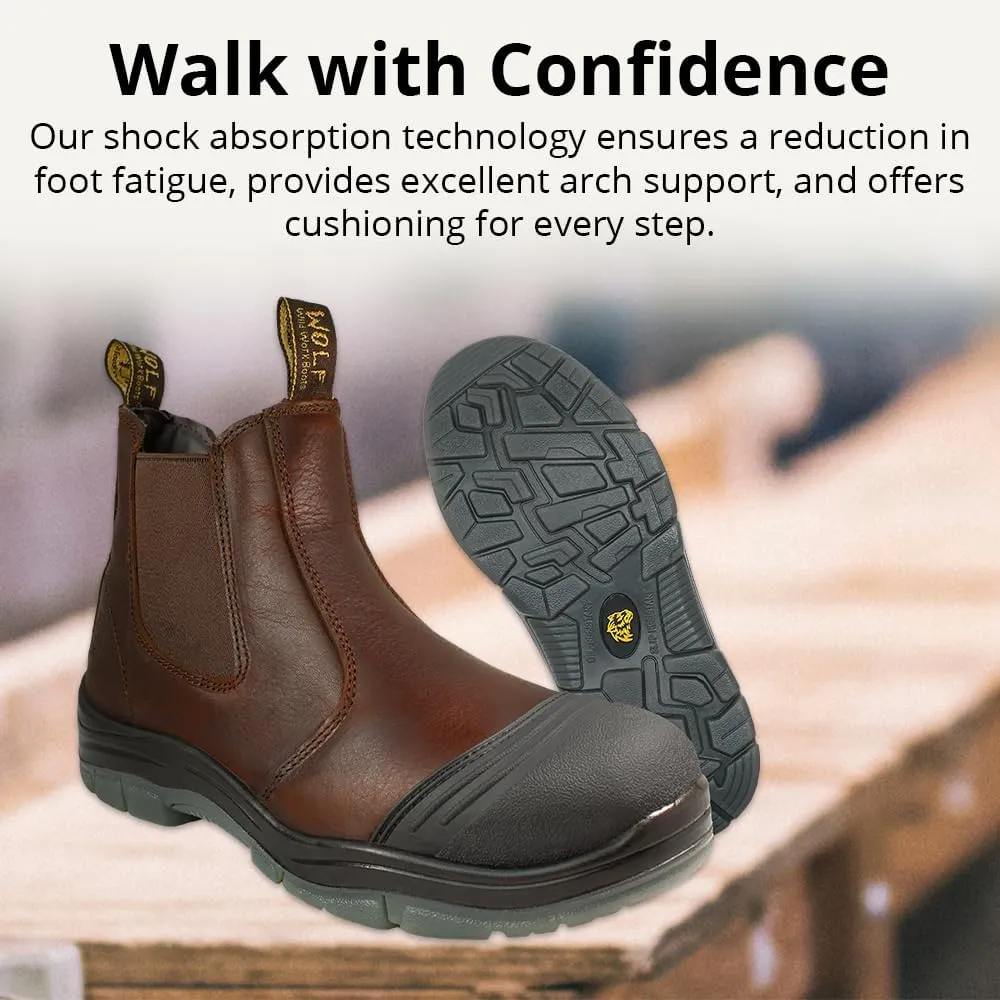 Wolf Work Boot | 100% Genuine Upper Leather | Oil, Heat, Chemical, Abrasion | Electrical Hazards | Non-Slip Rubber Sole | Construction | Industrial PPE
