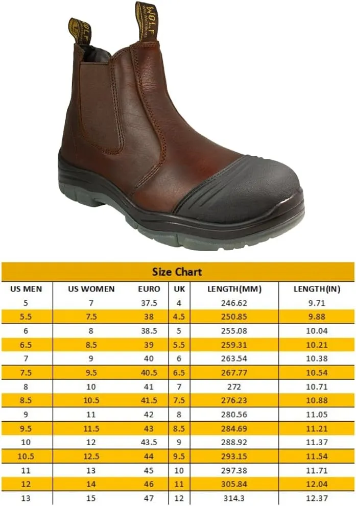 Wolf Work Boot | 100% Genuine Upper Leather | Oil, Heat, Chemical, Abrasion | Electrical Hazards | Non-Slip Rubber Sole | Construction | Industrial PPE