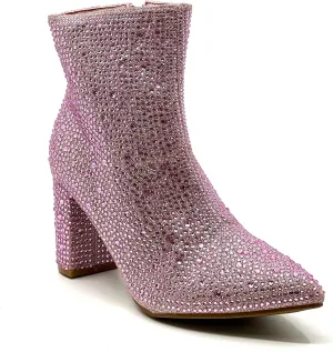 Women Rhinestone Block Chunky Heel Ankle Bootie Iceberg 12 By Forever shoes Pink Size 9