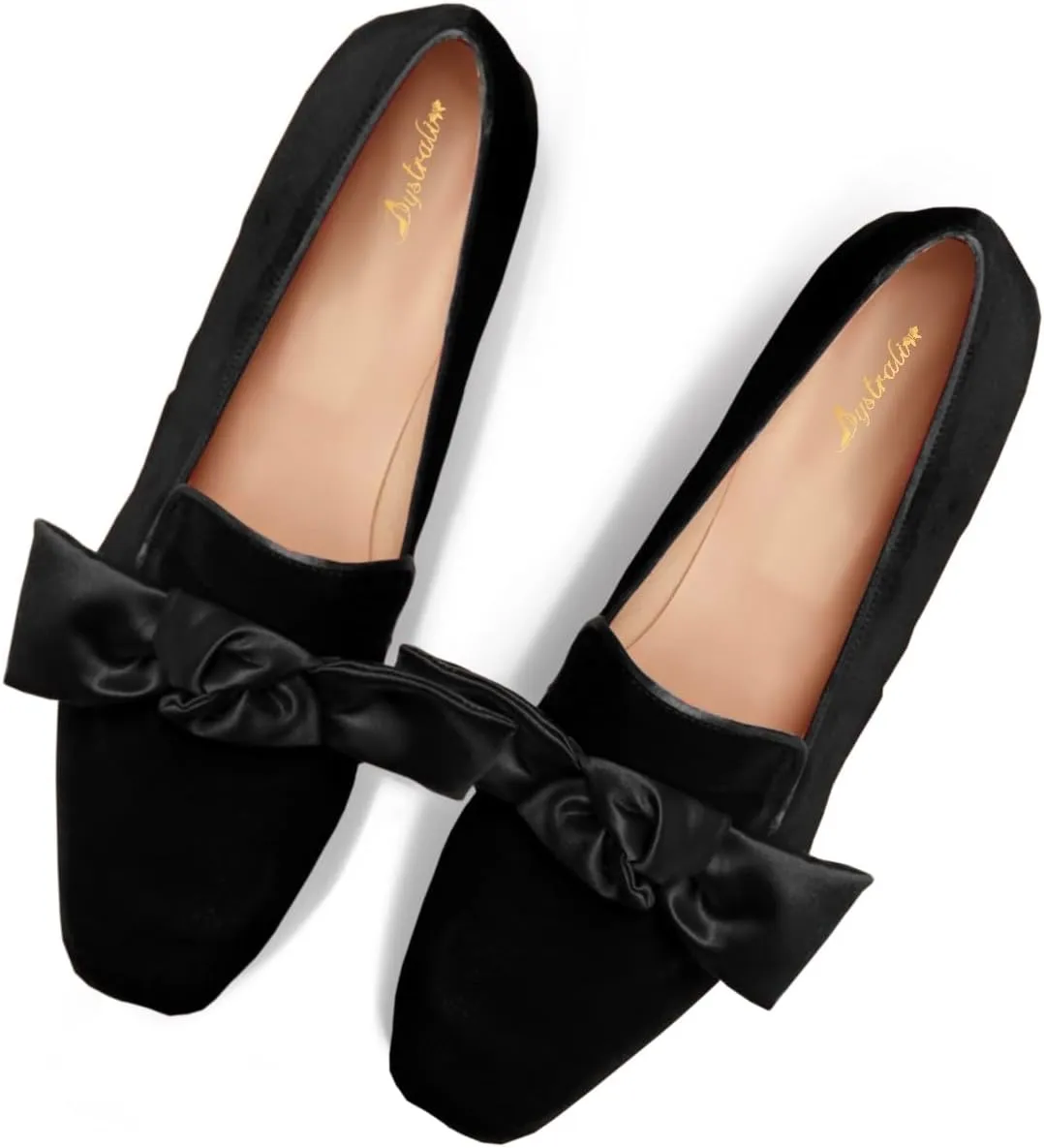 Women Velvet Bow Flats Closed Square Toe Slip On Flat Penny Loafers Comfort Bow-Knot Ballet Flats Office Ladies Work Flat Heel Dress Shoes Fashion Casual Club Driver Flats Fall 4-11 M US
