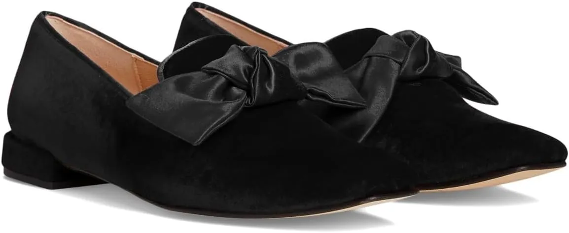 Women Velvet Bow Flats Closed Square Toe Slip On Flat Penny Loafers Comfort Bow-Knot Ballet Flats Office Ladies Work Flat Heel Dress Shoes Fashion Casual Club Driver Flats Fall 4-11 M US