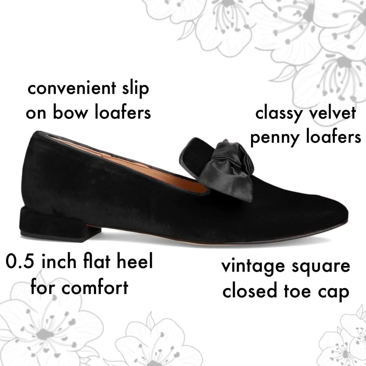 Women Velvet Bow Flats Closed Square Toe Slip On Flat Penny Loafers Comfort Bow-Knot Ballet Flats Office Ladies Work Flat Heel Dress Shoes Fashion Casual Club Driver Flats Fall 4-11 M US