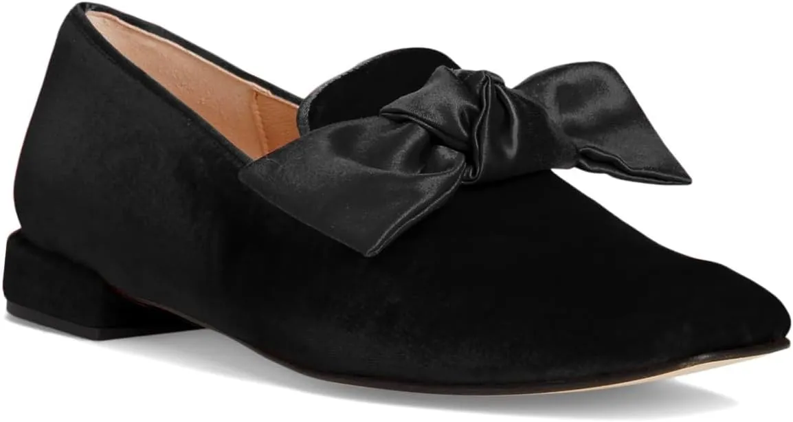 Women Velvet Bow Flats Closed Square Toe Slip On Flat Penny Loafers Comfort Bow-Knot Ballet Flats Office Ladies Work Flat Heel Dress Shoes Fashion Casual Club Driver Flats Fall 4-11 M US