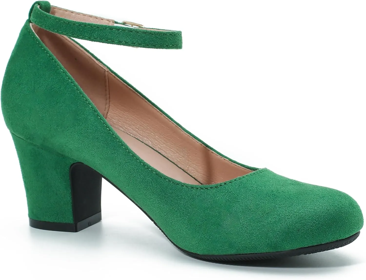 Women's Ankle Strap Low Block Chunky Heels Pumps Closed Round Toe Comfortable Dress Office Work Church Wedding Shoes