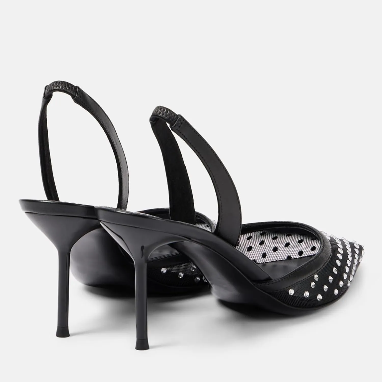 Women's Black Mesh Slingback Heels with Rhinestone Crystal Closed Pointed Toe Backstrap Stiletto Pumps Bridal Wedding Party Dress Shoes Ladies