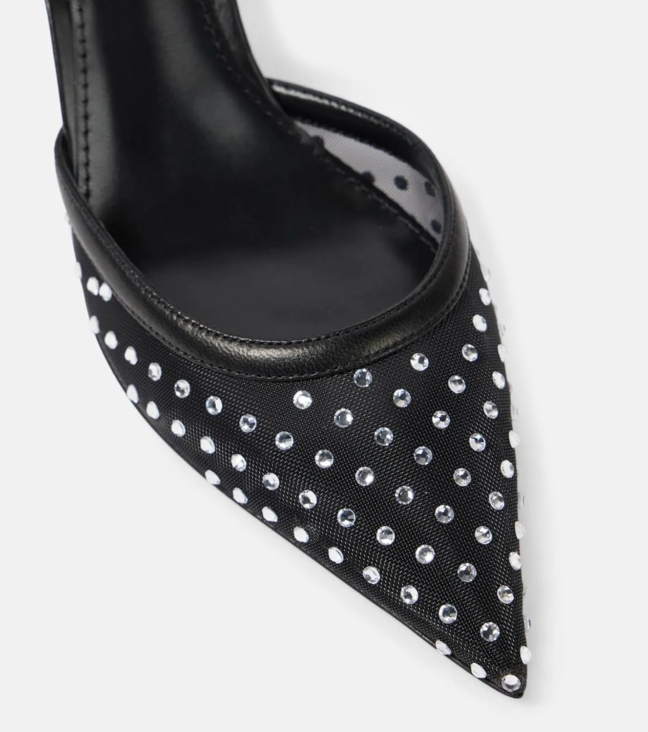 Women's Black Mesh Slingback Heels with Rhinestone Crystal Closed Pointed Toe Backstrap Stiletto Pumps Bridal Wedding Party Dress Shoes Ladies