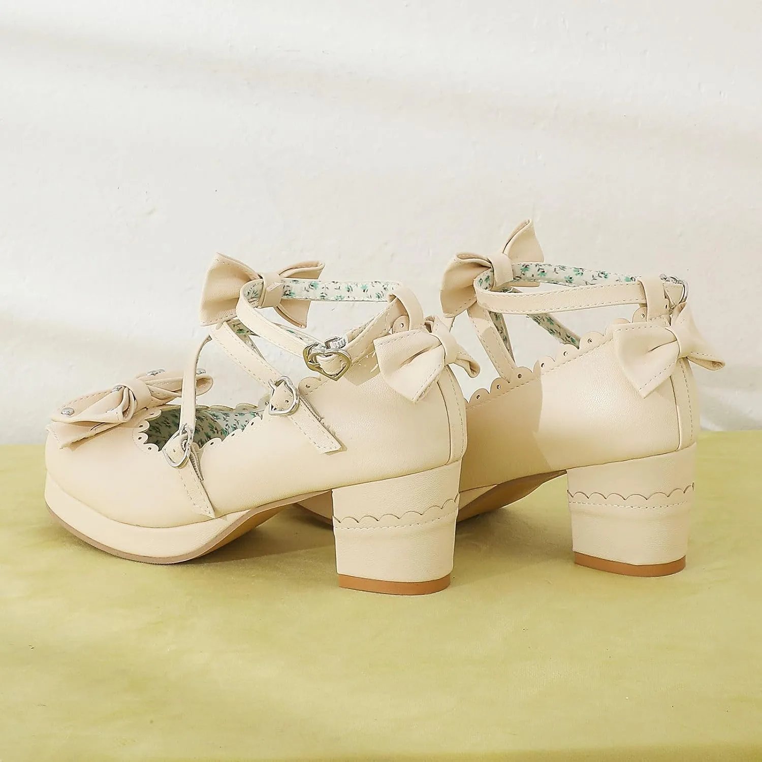 Women's Bow Cute Mary Janes Lolita Shoes, Ankle Strap Block Chunky Kawaii Heels, Closed Toe Cosplay Dress Platform Pumps