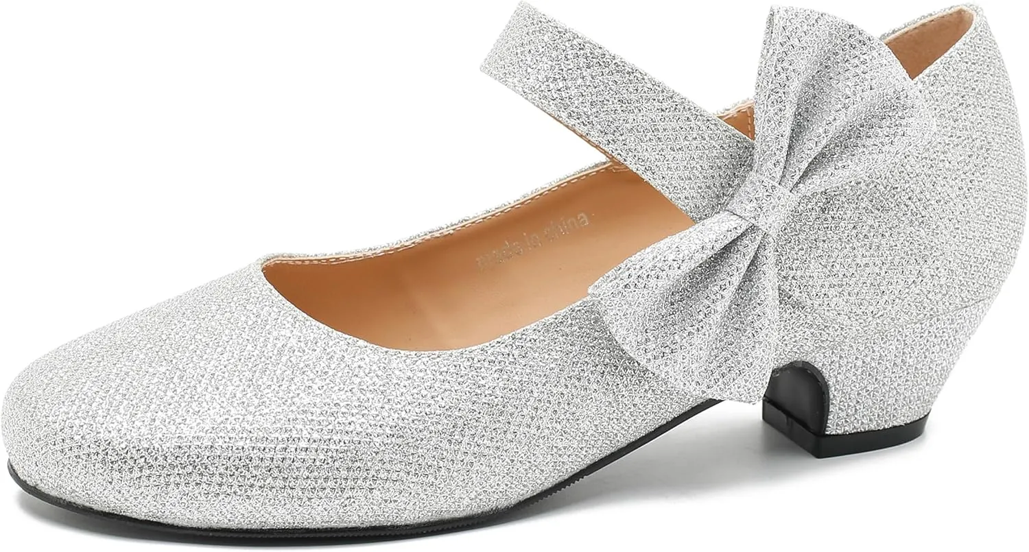 Women's Bow Mary Jane Low Chunky Heel Pumps Ankle Strap Side Bow Round Toe Dress Wedding Party Shoes