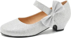 Women's Bow Mary Jane Low Chunky Heel Pumps Ankle Strap Side Bow Round Toe Dress Wedding Party Shoes