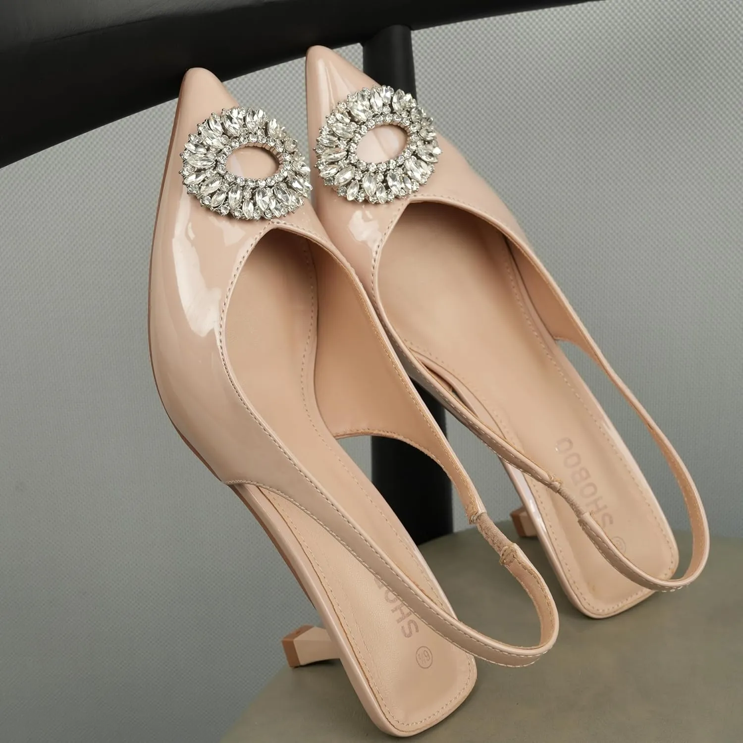 Women's Bow Slingback Heels Pointed Toe Kitten Pumps Dress Shoes with Elastic Strap - 2.4'' Inches Height
